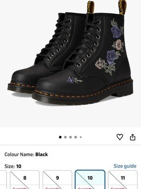 Dr. Martens Black 8-Eye Lace-Up Boots with Embroidered Floral Motif